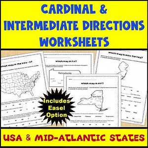 Map Skills Cardinal and Intermediate Directions Mid Atlantic States Worksheets