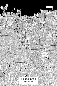 Poster Style Topographic / Road map of Jakarta, Indonesia. Original...