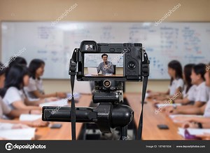 Professional Digital Camera Tripod Recording Video Asian Teacher Classroom Camera