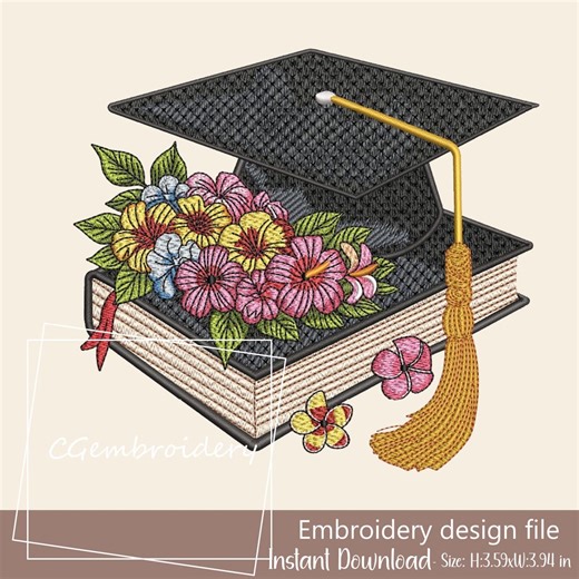 Graduation Cap Flowers Embroidery Design Grad College Grad Machine Embroidery Pattern File Teacher School Grad Book Graduation for Him Her - Etsy UK