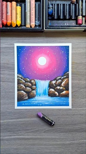 ✨ How to Draw a Magical Waterfall Scenery with Oil Pastels | Easy Step by Step Tutorial