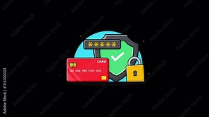 Bank Card with Shield and Lock. Card Security Concept Animation Video - Transparent