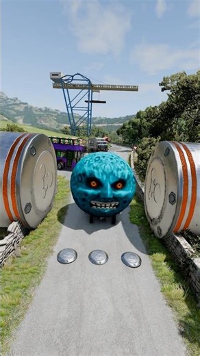 Moon Car Capsule Bus vs Hydraulic Bollard Crash #kidsgamertech #beamngdrive #shorts