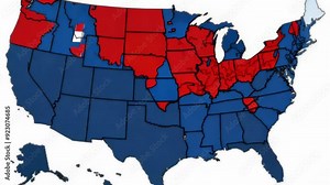 An electoral map showing the changing US election process in red and blue states
