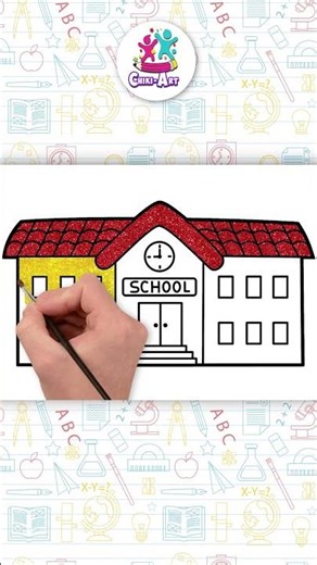 🎨☕How To Draw A School Easy✏️ | Drawing And Coloring For Kids #shorts #easydrawing #chikidoodle