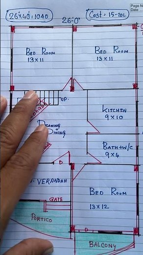 26 by 40 Simple house plan II 26x40 accha ghar ka naksha II 3bhk home design #shortvideo #home
