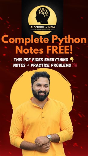 💡ai school of India🇮🇳 on Instagram: "📘 FREE Python Basics PDF – Notes + Practice Problems If you’re learning Python from scratch, this is the ONLY resource you need 👇 I’ve shared a complete Python basics PDF that includes: ✅ Clear explanations ✅ Beginner-friendly notes ✅ Step-by-step examples ✅ Practice problems (basic → medium) ✅ Perfect for students, freshers & self-learners No more confusion. No more random YouTube hopping. Everything is structured in ONE place 💯 📥 Comment "PDF" to get
