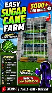 Easiest Minecraft Sugar Cane Farm! 5000+ Sugar Cane Per Hour #shorts #minecraftideas