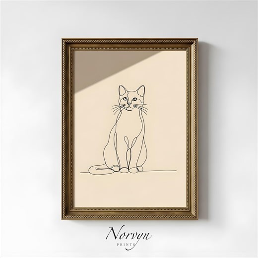 Minimal Cat Line Art – Sitting Cat One Line Illustration - Etsy