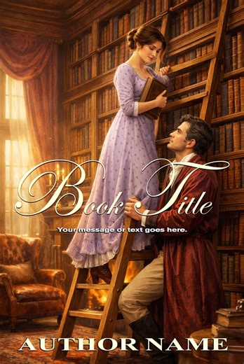 Regency Romance Book Cover - Library Ladder Scene With Lavender Gown - Premade Historical Romance - Etsy