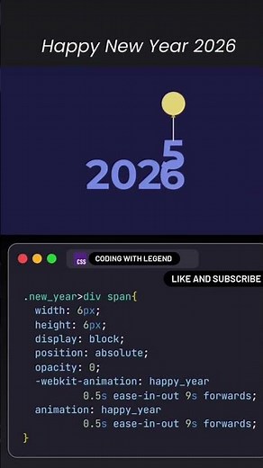 happy new year animation tutorial effect using HTML and CSS #coding #shorts #coding with legend