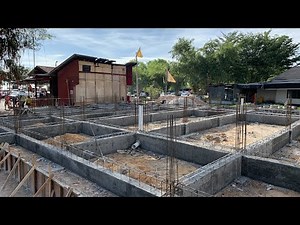 Concrete Ground Plinth BEAM Construction Process Steel Rebar Reinforcement Placement Timber Formwork