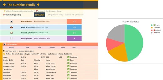 Family Planner Google Sheets Template | Weekly Organiser, Meal Plan, Kids Schedule (digital Download) - Etsy