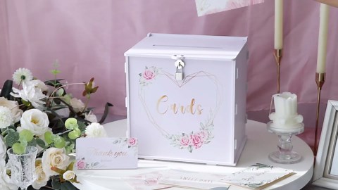 OurWarm Wedding Card Box with Lock, PVC Gift Card Box for Party with Slot, White Wedding Cards Boxes for Reception, Weddings Money Box Envelope Box for Birthday Baby Shower Bridal Graduation Decor