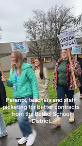 Parents, teachers, students and families gathered at the Bethel School District Offices today to picket for better contracts for teachers. Parents brought up the class sizes increasing due to the closure of schools like Clear Lake Elementary and Shasta Middle School, support staff decreasing and teachers being spread thin with their work. We reached out to the school district today who says they do not comment during on going bargaining. #schoolclosure #picket #moremoney | KVAL News