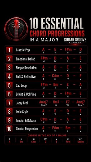 🎸 10 Essential Chord Progressions in A Major!