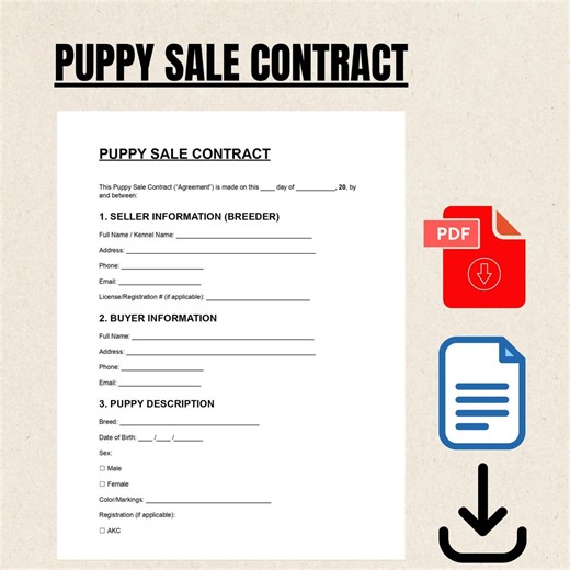 Puppy Sale Contract Template, Dog Purchase Agreement, Breeder Contract Form, Pet Adoption Agreement, Editable PDF - Etsy