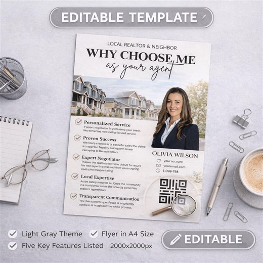 Real Estate Agent Bio Flyer – Modern Realtor Farming Template (canva Invite) - Etsy