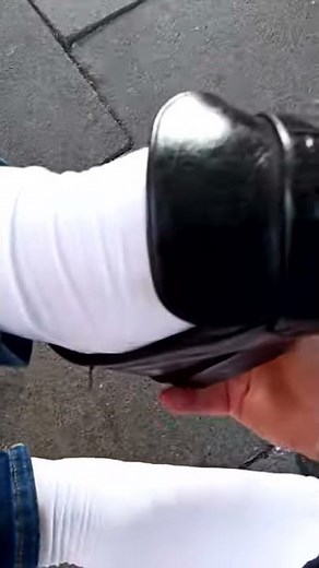 My shoes stolen. Left behind in white socks