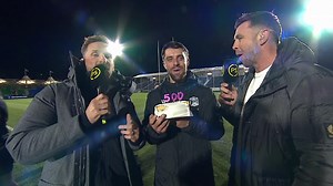 500 points for Adam Hastings! 🙌 Ryan Wilson and John Barclay catch up with the Glasgow Warriors man for a quick chat (and a cake taste test) after hitting a big milestone 🎂 "[It feels] very good. Even more better that we got the win!" 🗣️ | Premier Sports