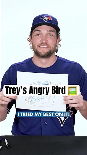 We asked Trey Yesavage to draw the Blue Jays Angry Bird logo 🖼️ #MLB #BlueJays #Toronto