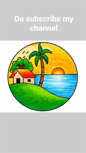 Easy Circle Scenery Drawing with Colour/Beautiful Circle Art#shorts​#youtubeshorts​#drawing​#circle