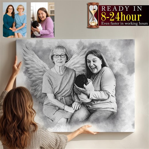 Custom Memorial Sketch Portrait, Add a Loved One to Your Photo, Memorial Portrait for Deceased Father, Mother, Gift for Loss and Remembrance - Etsy