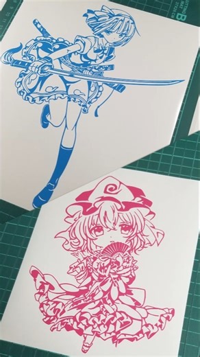 魂魄妖夢.西行寺幽々子様カッティングステッカー🐥 #イラスト #切り絵 #東方project ロストワード