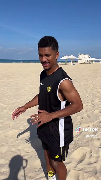 ‏Sea, sand, and football, perfect combo 🌊⚽💛 #FCMN