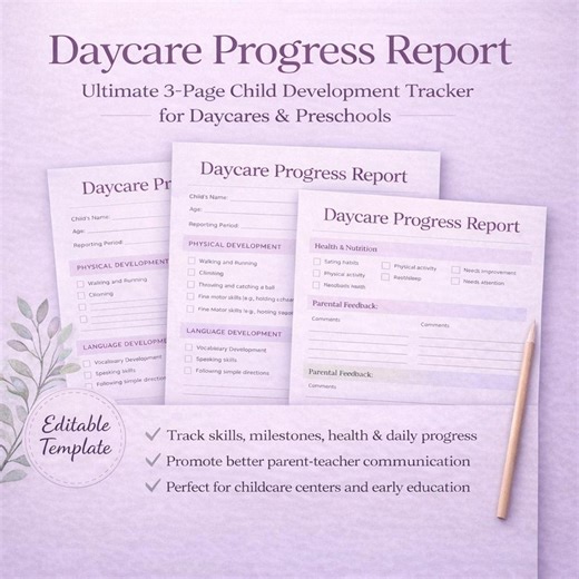 Daycare Progress Report Template for Toddlers, Preschool Assessment Form Printable - Etsy
