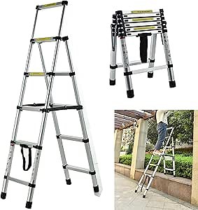 Telescoping Step Ladder 5+6 Step, Portable Aluminium Herringbone Ladder with Non-Slip Rubber Feet & Safety Lock, for Home and Working Indoor Outdoor, 330 lbs Capacity (5.6+6.5FT)
