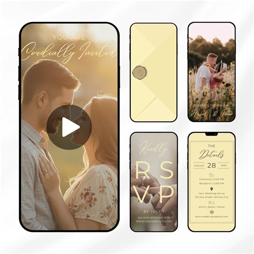 Butter Yellow Wedding Invitation Customizable Animated Video Digital Invite - Etsy