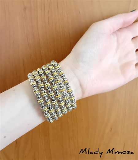 Adjustable Beaded Wrap Bracelet, Silver and Gold Memory Wire Cuff, Woman Multistrand Bracelet, Wrapped Multistring Bracelet for Her - Etsy