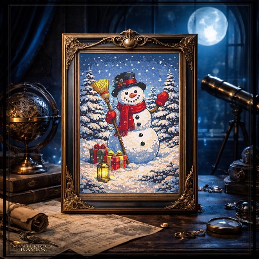 Snowy Forest Snowman Cross Stitch Pattern | Winter Christmas Embroidery (PDF) - Etsy