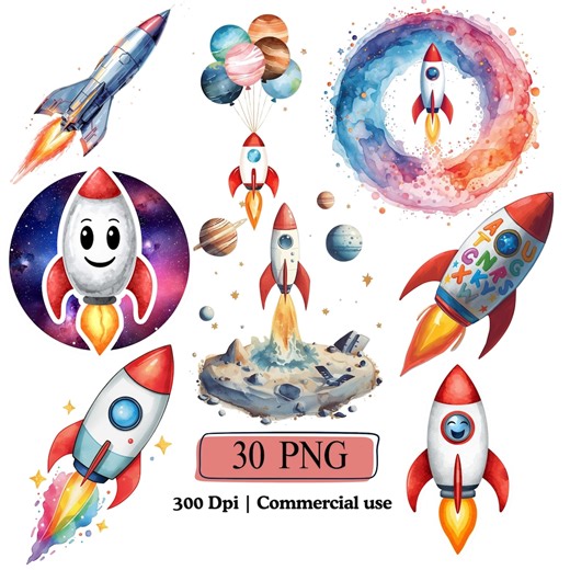 Rocket Clipart Vintage Rocket Ships PNG Outer Space Planets Bundle, Futuristic Whimsical Bot Rockets Illustration, Rainbow Galaxy Clipart - Etsy Australia