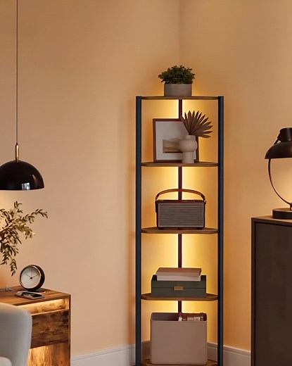 Light up your corner, save your space! 💡📚 Our Corner Shelf Bookcase with Adjustable LED combines function and style in one sleek design. Perfect for tight corners, it offers smart storage for books and décor while the adjustable LED lighting adds a cozy, modern touch to your room. A brilliant way to make every corner count! Spacezio – Live Bigger in Less Space. | Spacezio