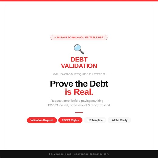 Debt Validation Letter PDF US Editable Fillable Request Proof of Debt Template Instant Download - Etsy