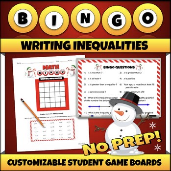 6th Grade Math Christmas Activity: Writing Graphing Inequalities Review Game