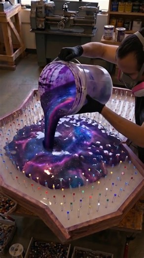 EPIC Epoxy Resin Galaxy Table Build! 🌌 #Woodworking #Satisfying.