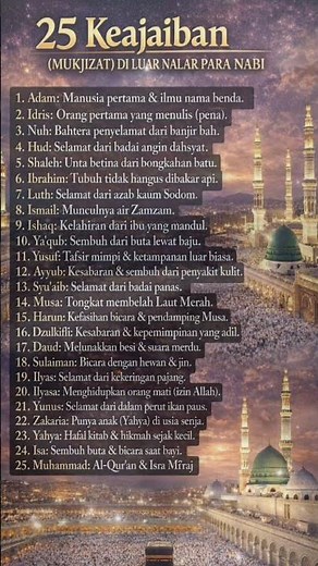 25 mukjizat para nabi beserta sumber atau hadis/riwayatnya