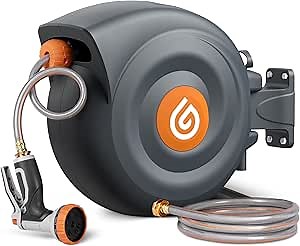 Retractable Garden Hose Reel 100ft, 1/2" Reinforced Leak-proof Water Hose With 10-Pattern Nozzle, Slow Rewinding, UV Resistant, Durable Brass Fittings, 3-Layer PVC, 180 Swivel Bracket