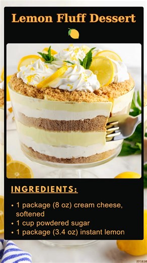 Lemon 💕 Fluff Dessert 🍋 Lemon Fluff Dessert is a delightful and refreshing treat that's perfect for any occasion. With its light and airy texture and tangy lemon flavor, this dessert is sure to please everyone at the table. Made with simple ingredients and easy steps, it's a breeze to whip up and will leave your taste buds craving more. Ingredients: - 1 large package of lemon Jell-O - 2 cups boiling water ..... Full Recipe in Coʍmеոτ 💬 🌳 | Easy Recipe Mama's