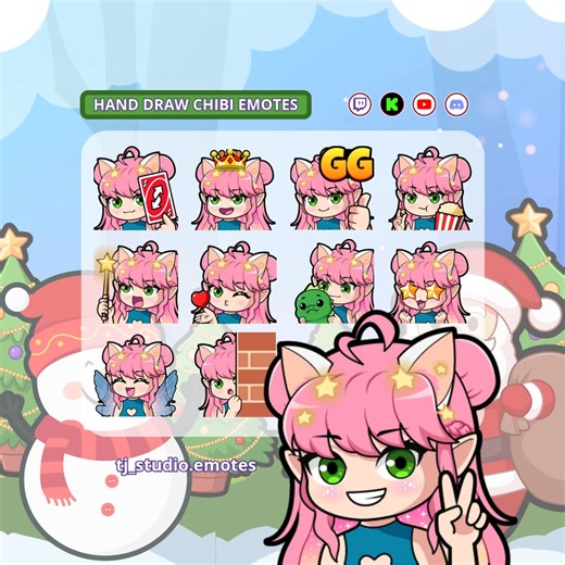 Twitch and Discord Emotes | Chibi | Badges | Animated on Instagram: "#emotes #twitch #twitchemotes #subbadges #Commission #discordemotes #Sticker #emoteforstreamer #streamers #chibiemotes #customemotes #anime #chibi #emoteartist #badges #animeemotes #commissionemotes #vtubers #mascot #Christmas #chrismasemotes"