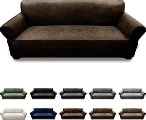 Couch Cover Leather Look 3 Seater Couch Sofa Cover 1-Piece Sofa Slipcover Stretch Furniture Protector with Elastic Bottom & Pockets(Sofa, Coffee)