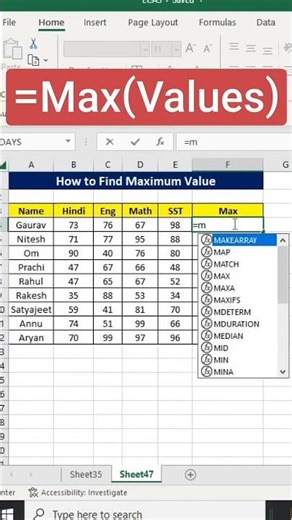 #Excel | How to use maximum formula in excel | #maximum_formula #minimum_formula #Shorts |