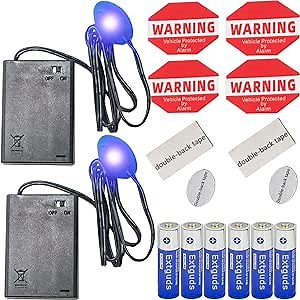 Fake Car Alarm, Dummy Car Alarm,(Batteries Included) Red LED Light Simulate Imitation Security System, Warning Anti-Theft Flash Blinking Lamp,Blue Light (Light-Sensing-Blue Light-2 Pack)