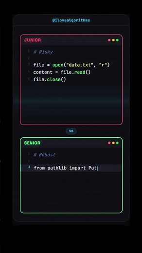 Junior vs Senior Python (File Handling) #python #programming #shorts @ilovealgorithms ​