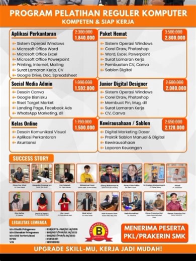 🎓✨ Mau jago komputer tapi masih pemula? Yuk gabung di Program Reguler Komputer! Belajar dari dasar sampai mahir 💻 Materi lengkap, praktik langsung, dibimbing sampai bisa! Cocok untuk pelajar, mahasiswa, maupun umum 🔥 Jangan cuma nonton… saatnya upgrade skill kamu sekarang! 🚀 Daftar sekarang sebelum kuota penuh! 📩 DM untuk info & pendaftaran #UpgradeSkill #siapkerja #KesempatanEmas #PelatihanKerja #smartplusacademy #kursuskomputerlampung #pelatihankomputer #fypシ゚viral #SertifikatKomputer #sk