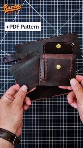 Классический бифол из кожи Wax Tabacco. Leather bifold wallet + PDF Pattern.