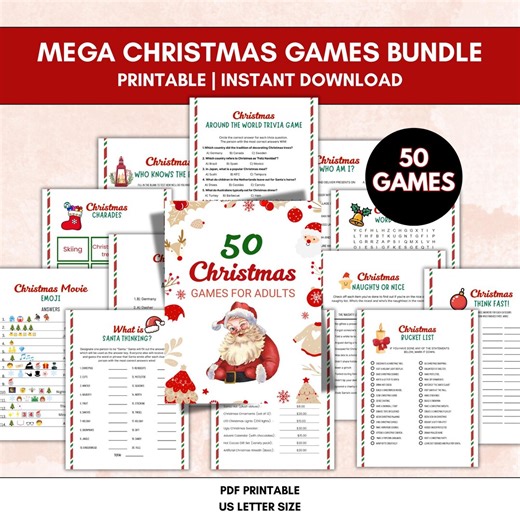 50 Printable Christmas Games, Family Games, Adults Games, Holiday Office Party Games, Kids Christmas Activities Bundle, Downloadable Games - Etsy